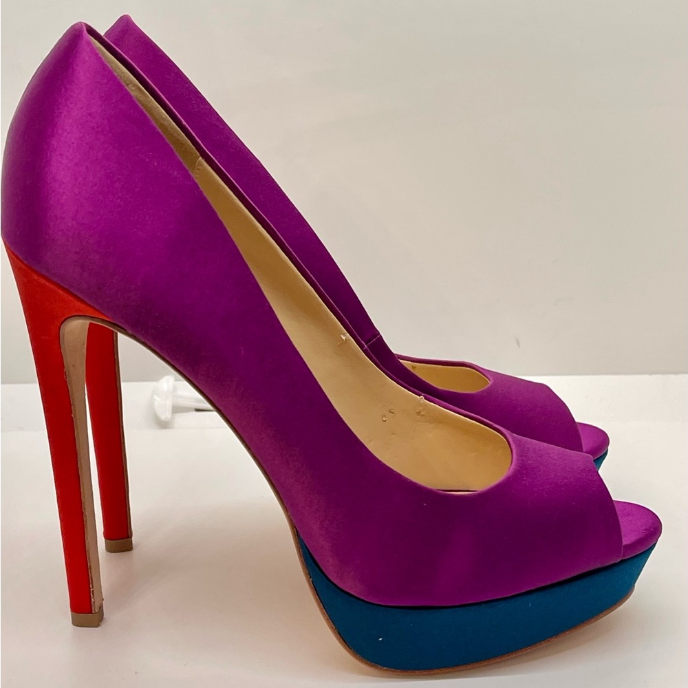 NEW Brian Atwood platform color block pumps heels shoes pink red blue  8